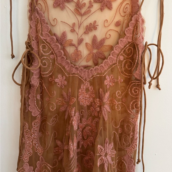 Free People Pink and Brown Lace Mini Dress - Picture 4 of 6
